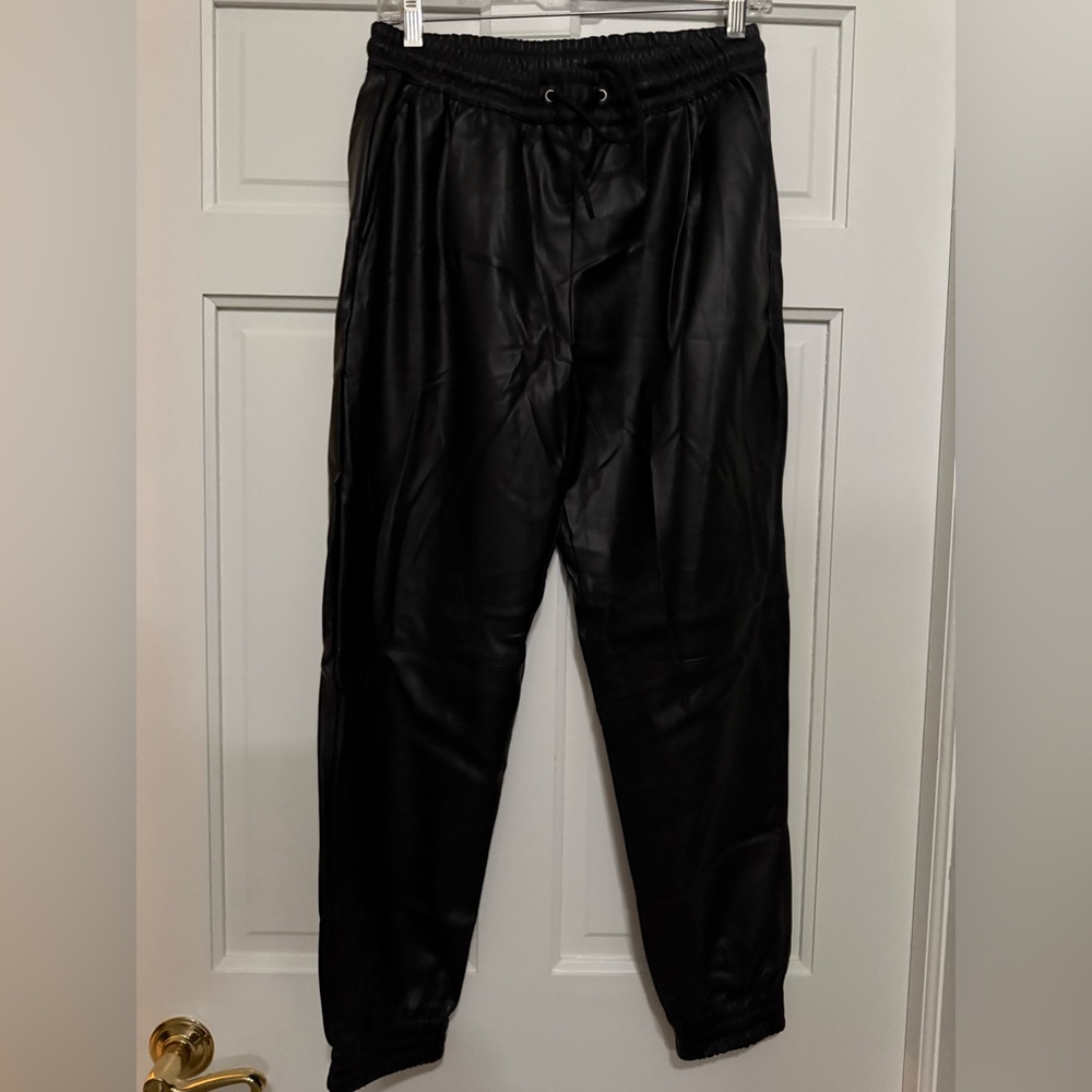 Zara Black Leather Jogger Pants